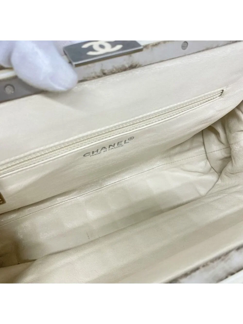 Chanel Shoulder Bag Choco Bar Lambskin Beige Silver